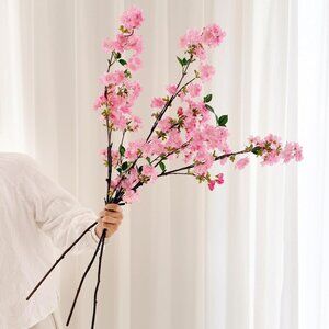 Deep Pink Artificial Blossom Bouquet Silk Long Flowers Vases Table Home Decor
